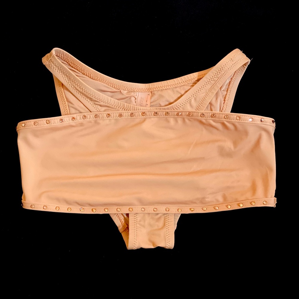 SKIMS SWIM OCHRE RHINESTONE BANDEAU TOP S + CHEEKY TANGA BOTTOM XXS